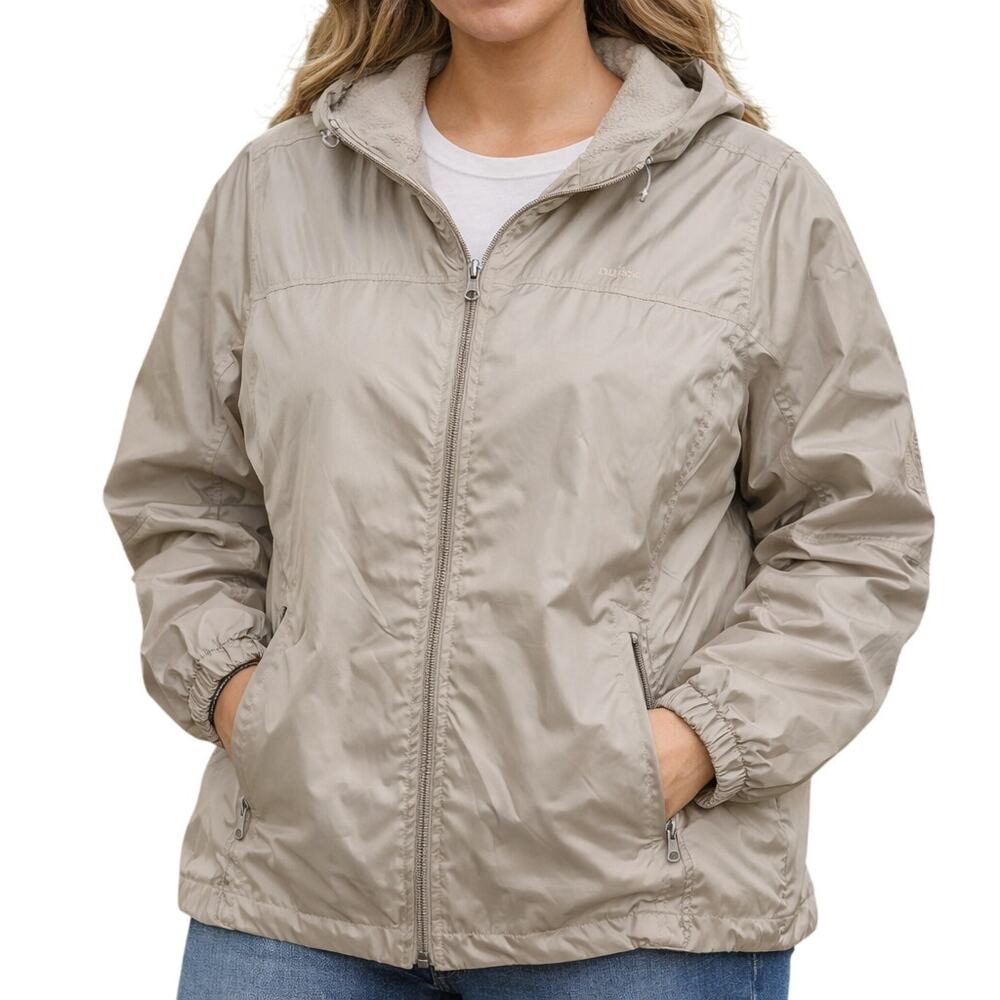 Calvin Klein Women’s XXL Jacked Beige Hooded Fleece Lined Zip Pockets